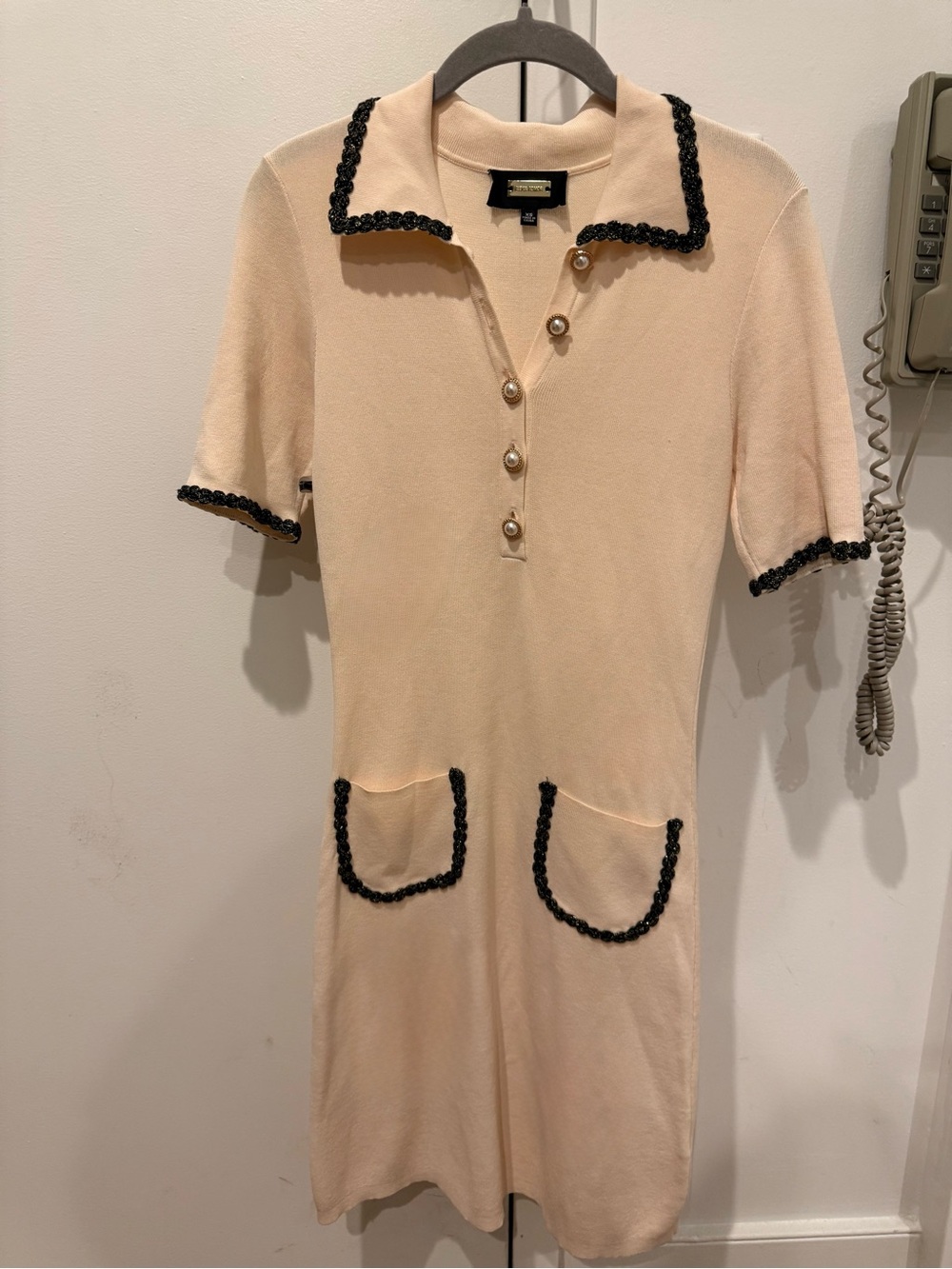 Alexia Admor Cream Knit Polo Mini Dress with Black Trim